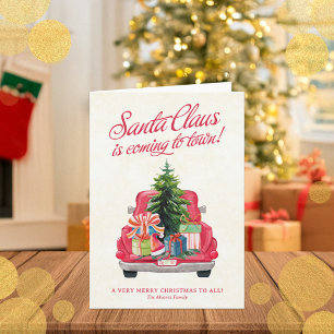 Schattigee Santa Red Truck & Tree Note Kaart