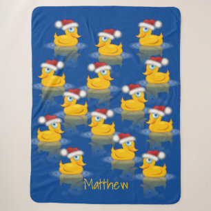 Schattigee Santa Rubber Ducks op donkerblauwe acht Sherpa Deken