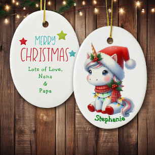 Schattigee Santa Unicorn in vakantielichten Keramisch Ornament