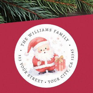Schattigee Santa waterverf illustratie retour adre Ronde Sticker