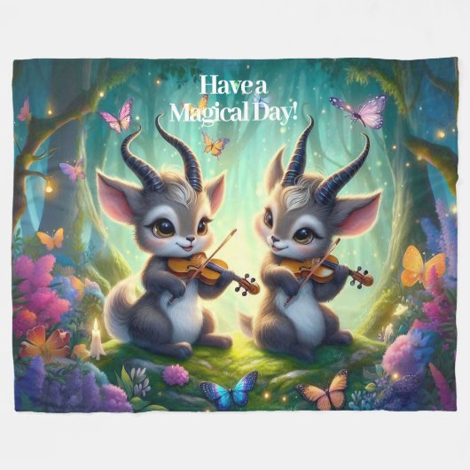 Schattigee Saolas spelen altviool in een magisch b Fleece Deken (Voorkant (Horizontaal))