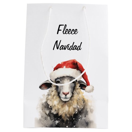 Schattigee Schaap Waterverf Kerstcadeau Tas Medium Cadeauzakje (Achterkant)