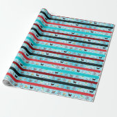 Schattigee schaatskatten en kerstsjaals cadeaupapier (Uitgerold)