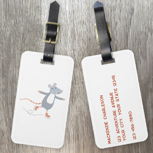 Schattigee schaatsmuis bagagelabel