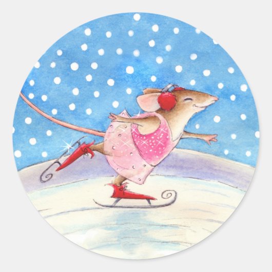 Schattigee schaatsmuis Stickers (Voorkant)