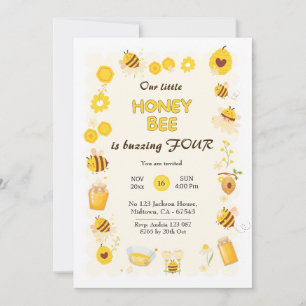 Schattigee schattige Honingbij thema 4e verjaardag Kaart