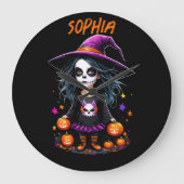 Schattigee Schattige Kawaii Halloween Witch Grote Klok (Voorkant)