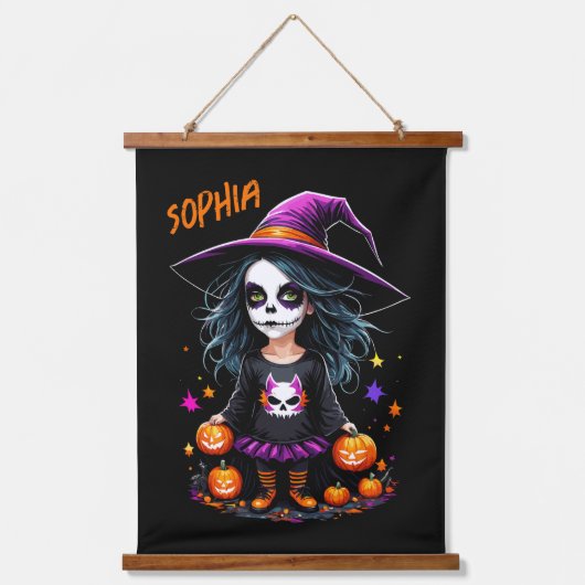 Schattigee Schattige Kawaii Halloween Witch Hangend Wandkleed (Voorkant)