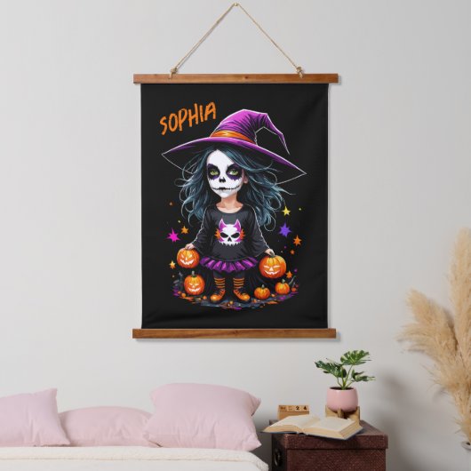 Schattigee Schattige Kawaii Halloween Witch Hangend Wandkleed (Slaapkamer)