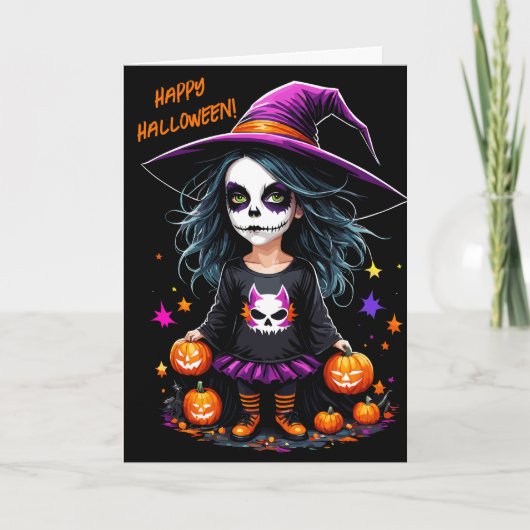Schattigee Schattige Kawaii Halloween Witch Kaart (Voorkant)