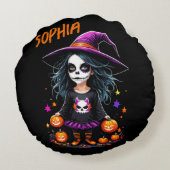 Schattigee Schattige Kawaii Halloween Witch Rond Kussen (Achterkant)