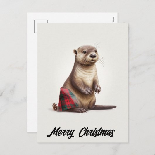 Schattigee Schattige kerst otter in Plaid Feestdagenkaart (Voorkant / Achterkant)