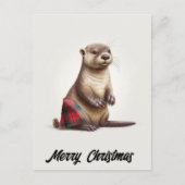 Schattigee Schattige kerst otter in Plaid Feestdagenkaart (Voorkant)