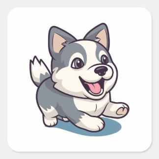 Schattigee Schattige moderne Cartoon Husky Dog Vierkante Sticker