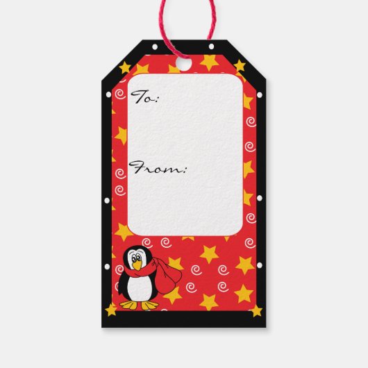 Schattigee Schattige Pinguïn Stack Cadeaulabel (Achterkant)