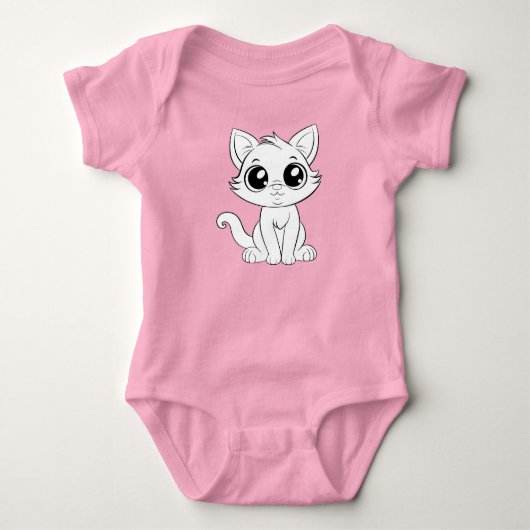 Schattigee Schattige Witte Kat Cartoon-30853 Romper (Voorkant)