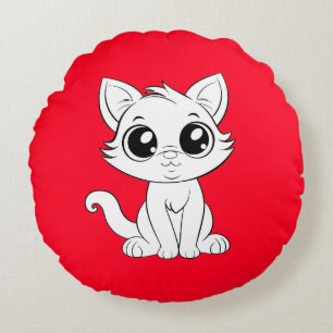 Schattigee Schattige witte kat Rond Kussen