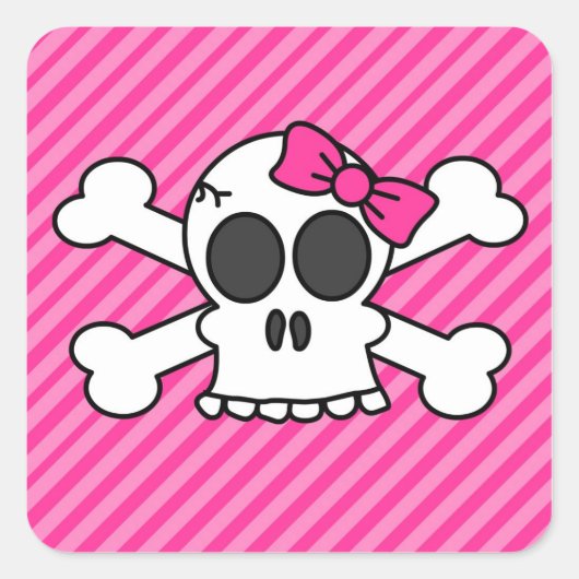 Schattigee schedel en Crossbones Roze Bow Vierkante Sticker (Voorkant)