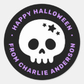 Schattigee schedel met sterretjes zwart paarse Hap Ronde Sticker (Voorkant)