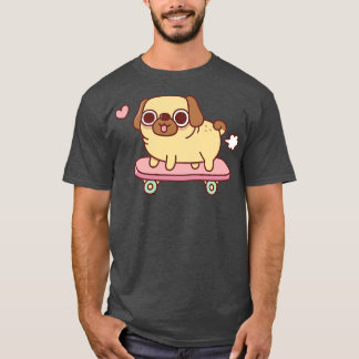 Schattigee scheten pug op skateboard grappig t-shirt