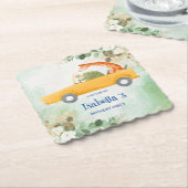 Schattigee schildpad Giraffe Tropische bloem Verja Kartonnen Onderzetters (Gebogen)