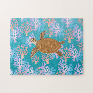Schattigee schildpad kleurrijke koraalvis zee Verj Legpuzzel