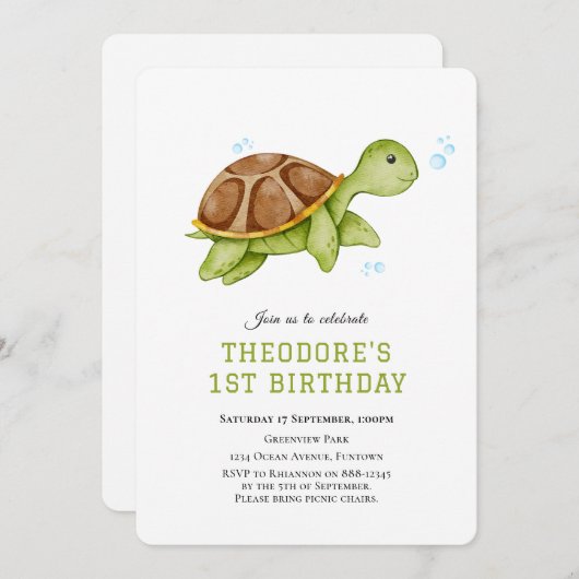 Schattigee Schildpad Onder het zee 1e verjaardag u Kaart (Voorkant / Achterkant)