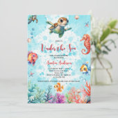 Schattigee schildpad onder het Zee Creatures Baby Kaart (Staand voorkant)