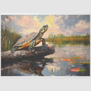 Schattigee Schildpad op een Log Everglades Decoupa Tissuepapier