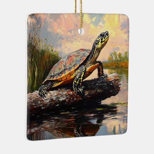 Schattigee Schildpad op een Log Everglades schilde Keramisch Ornament (Rechts)