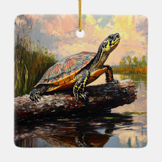 Schattigee Schildpad op een Log Everglades schilde Keramisch Ornament (Achterkant)