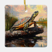 Schattigee Schildpad op een Log Everglades schilde Keramisch Ornament (Voorkant)