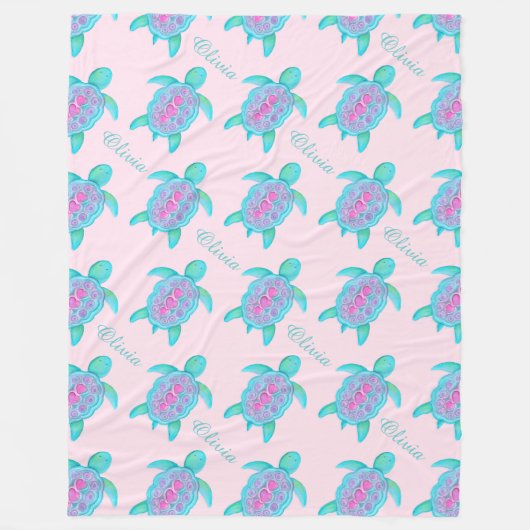 Schattigee schildpad roze hart naam patroon deken (Voorkant)