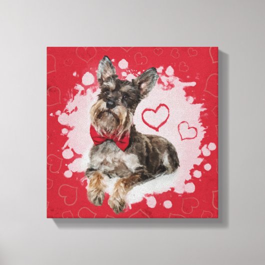 Schattigee Schnauzer op hartenpatroon Canvas Afdruk (Voorkant)