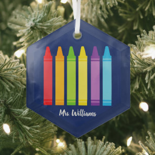 Schattigee schoolleraar Crayon gepersonaliseerde k Glas Ornament
