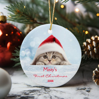 Schattigee Schotse Fold Cat Santa Hat Paw geperson Keramisch Ornament