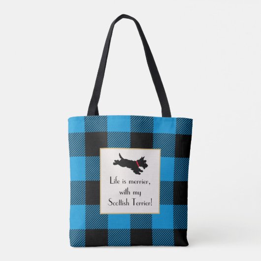 Schattigee Scottie Dog Buffalo Plaid Blauwe Canvas Draagtas (Achterkant)