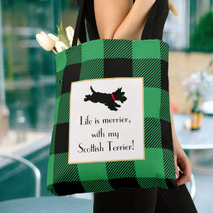 Schattigee Scottie Dog Buffalo Plaid Groene Canvas Draagtas
