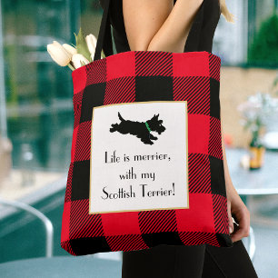 Schattigee Scottie Dog Buffalo Plaid Rode Canvas t Draagtas