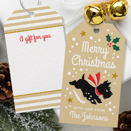 Schattigee Scottie Dog Christmas Custom Name Gold Cadeaulabel