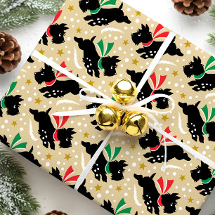 Schattigee Scottie Dog Fun Snow Retro Patroon Goud Cadeaupapier