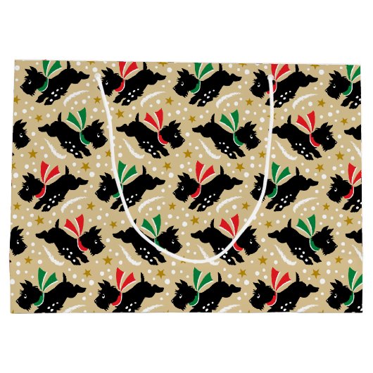 Schattigee Scottie Dog Fun Snow Retro Patroon Goud Groot Cadeauzakje (Achterkant)