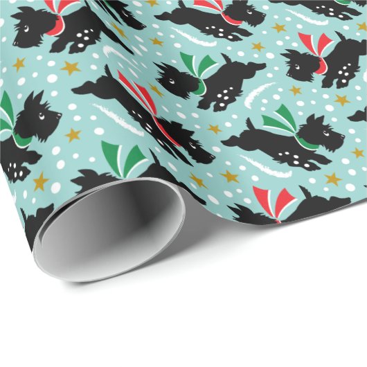 Schattigee Scottie Dog Fun Snow Retro Patroon Mint Cadeaupapier (Rol Hoek)