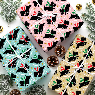 Schattigee Scottie Dog Fun Snow Retro Patroon Set Inpakpapier Vel