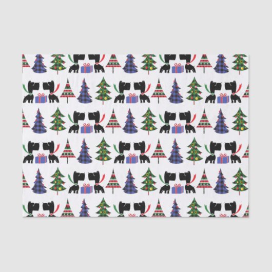 Schattigee Scottie Dogs en Christmas Trees Pattern Tissuepapier (Voorkant)