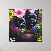 Schattigee Scottie Terrier Puppies in een Basket 9 Canvas Afdruk (Voorkant)