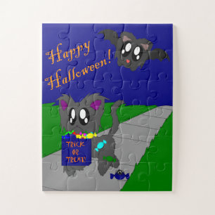 Schattigee Scruffy Dier Halloween Scène Kinder Puz Legpuzzel