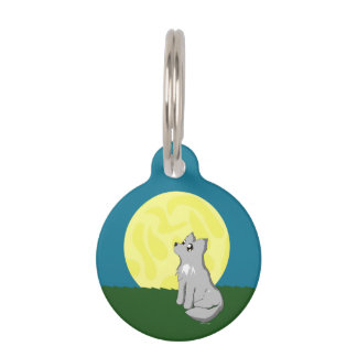 Schattigee Scruffy Wolf met Moon Custom Pet ID Tag Huisdierpenning