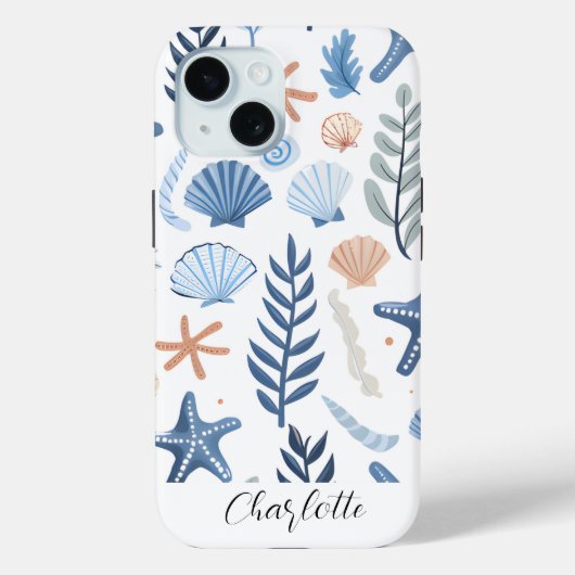 Schattigee Seashell Starfish gepersonaliseerde naa Case-Mate iPhone Case (Achterkant)