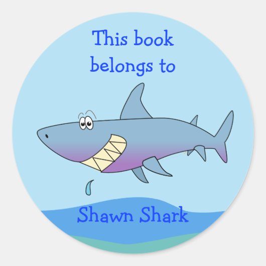Schattigee Shark Custom Bookplate Sjabloon voor ki Ronde Sticker (Voorkant)